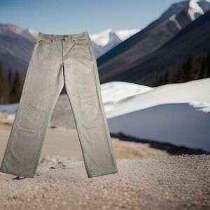 L.L. Bean Double L Relaxed Jeans Mens 34x32 Beige Flannel Lined Denim Pants